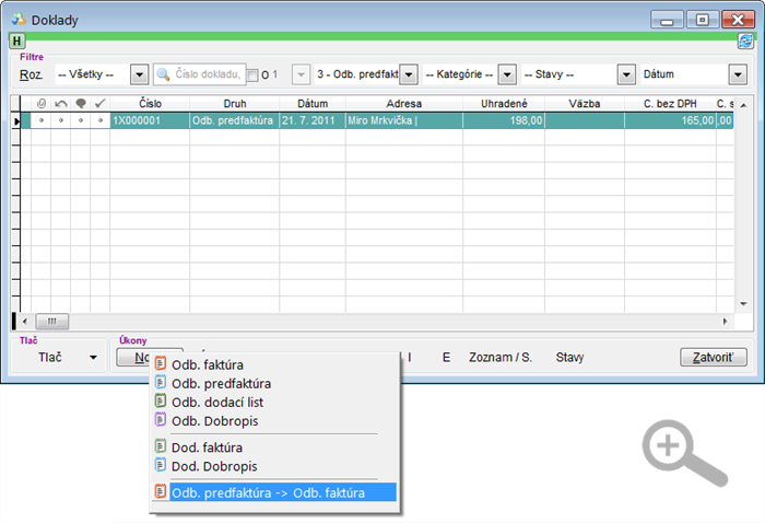Finančné doklady - preklopenie preddavkovej faktúry na ostrú faktúru