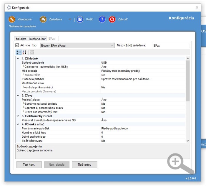 ELCOM EFox v režime eKasa