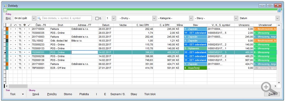 Seznam finančn&iacute;ch dokladů v aplikaci
