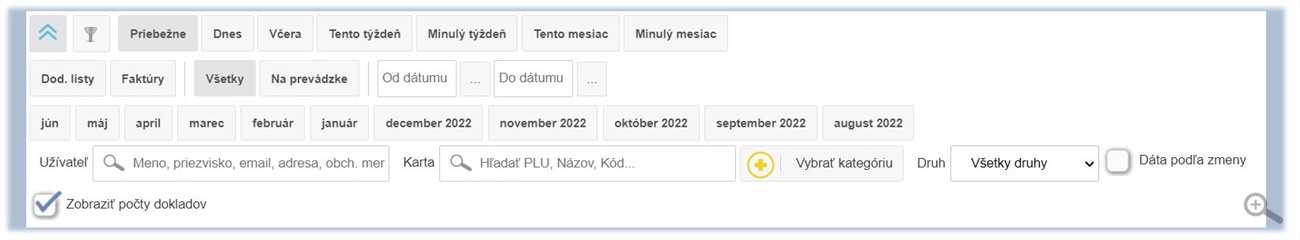 Filter a zoznam položiek na n&aacute;stenke v aplik&aacute;cii. 