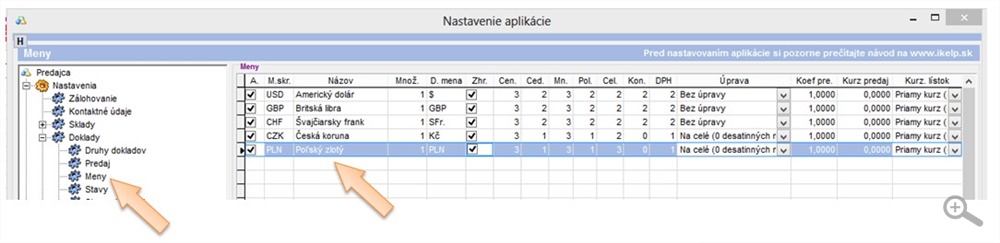 Nastavenia meny v aplikácii Nastavenia meny v aplikácii