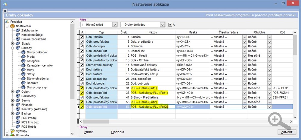 Nastavenia druhov dokladov pre On-line predaj. Nastavenia druhov dokladov pre On-line predaj.