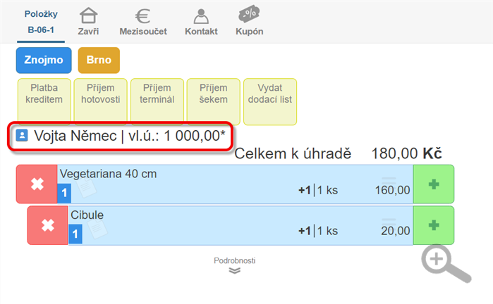 Kredit zákazníka z pohledu uživatele (obsluhy)