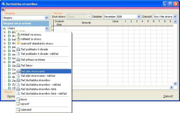 Dochádzka stravníkov - pravý klik an skupinu dochadzka-stravnikov-rclick