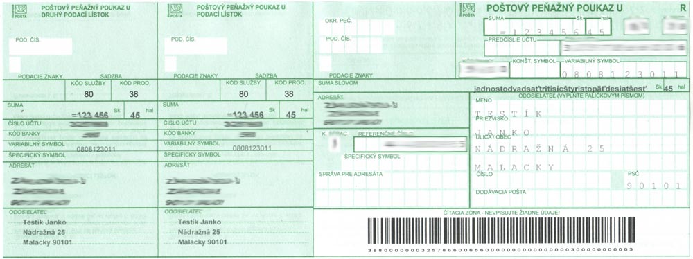 Vytlačený šek s posunutými údajmi sek-posunute-udaje