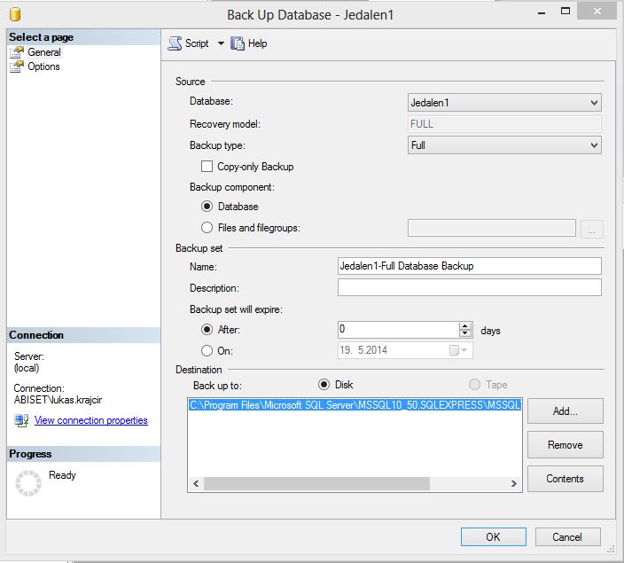 Ponuka na odstranenie prednastavene umiestnenia s ulozenim databazy