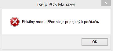 Fisk&aacute;lny modul EFox nie je pripojen&yacute; k poč&iacute;taču.