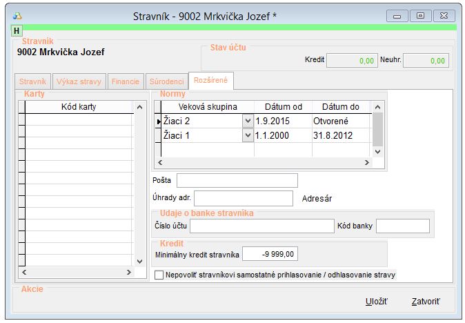 Nastavenie skupiny stravníka s pôvodným, aj novým intervalom. Nastavenie skupiny stravníka s pôvodným, aj novým intervalom.