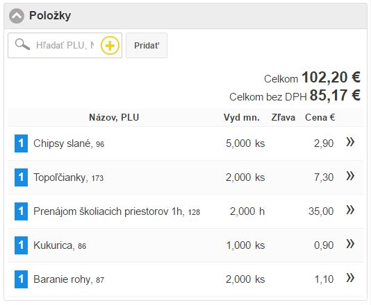 Zoznam položiek v doklade