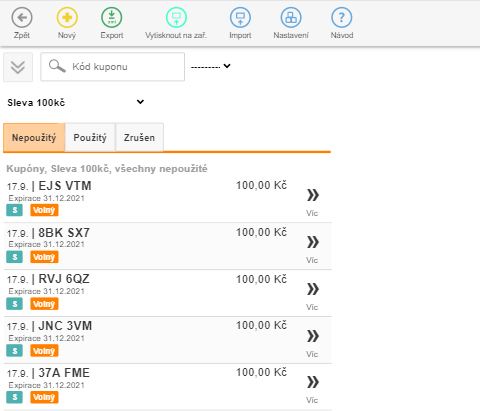 Automatická evidence vydaných kupónů
