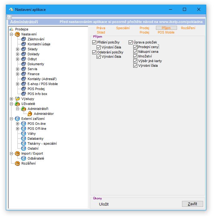 Nastaven&iacute; pr&aacute;v pro Př&iacute;jem uživatele/ skupiny.