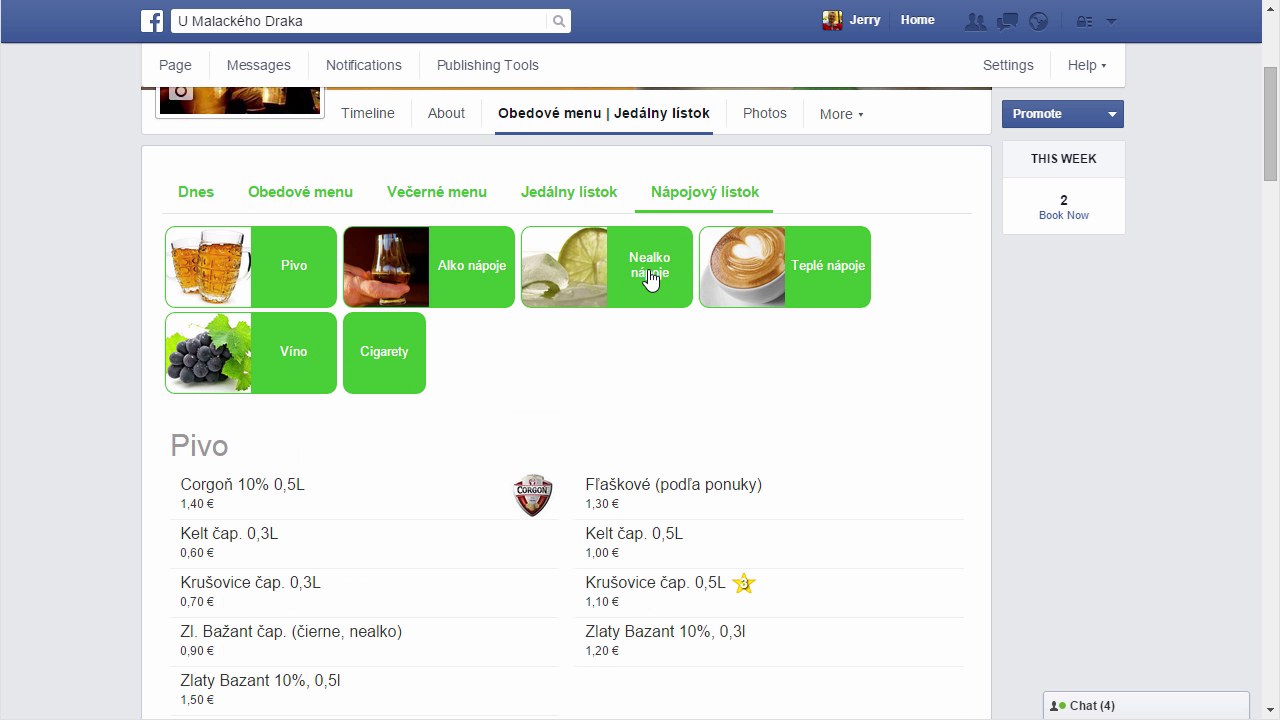Z&aacute;ložka N&aacute;pojov&yacute; l&iacute;stok na Facebooku &mdash; kateg&oacute;rie Pivo, Alko n&aacute;poje, Nealko n&aacute;poje, Tepl&eacute; n&aacute;poje, V&iacute;no, Cigarety s cenami n&aacute;pojov