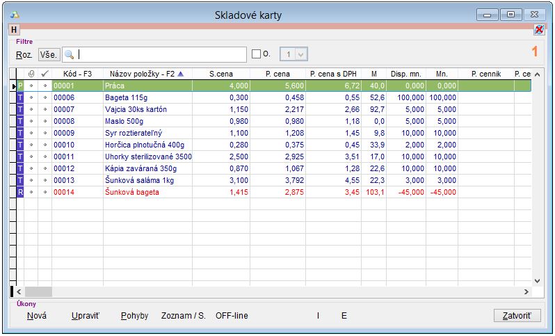 Skladov&eacute; karty - stav množstva pred pr&iacute;jmom recept&uacute;ry