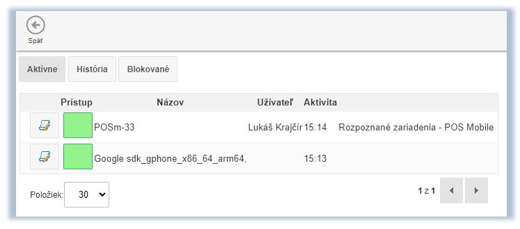 Zoznam zariadení Zoznam zariadení