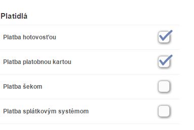 Nastavenie použ&iacute;van&yacute;ch platidiel v medzis&uacute;čte.